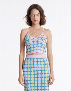 Camiseta sin Manga Urban Revivo Plaid Knit Camisole Checkered Mujer Azules | HSP8564MD