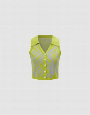 Camiseta sin Manga Urban Revivo Printed Knit Mujer Verdes | MXW338AC