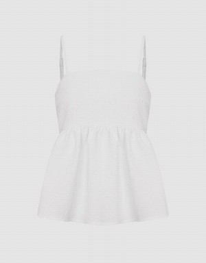 Camiseta sin Manga Urban Revivo Ruffle Hem Cami Mujer Blancos | FIT6198PU