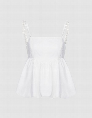 Camiseta sin Manga Urban Revivo Ruffle Hem Cami Top With Beaded Correa Mujer Blancos | GVT3277PW