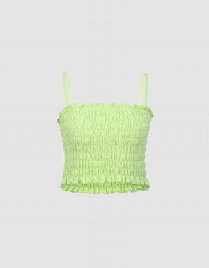 Camiseta sin Manga Urban Revivo Shirred Cropped Cami Mujer Amarillos | OUA1068QA