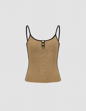 Camiseta sin Manga Urban Revivo U Neck Flaco Mujer Marrom | ZRJ5610XT