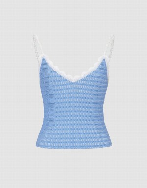 Camiseta sin Manga Urban Revivo V Neck De Punto Cami Mujer Azules | VAW2946UQ