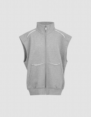 Chaleco Urban Revivo Cremallera Front Stand Collar Waistcoat Mujer Grises | NOV7871WM