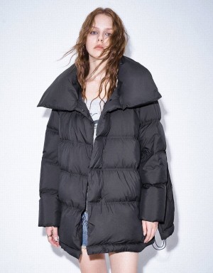 Chamarra Puffer Urban Revivo Stand Collar Mujer Grises Oscuro | KJY1237HA