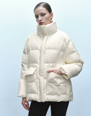 Chamarra Puffer Urban Revivo Stand Collar Mujer Blancos | ZNA115AC