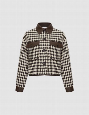 Chamarras Urban Revivo Argyle Button Up Mujer Marrom Oscuro | LMG5284ED