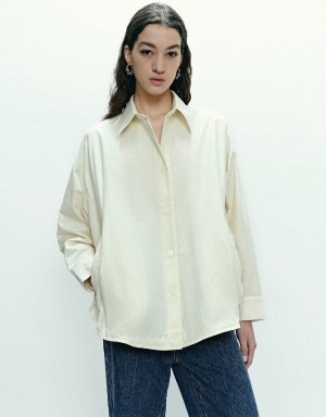 Chamarras Urban Revivo Button Up Directo Mujer Blancos | JMR5479ZY
