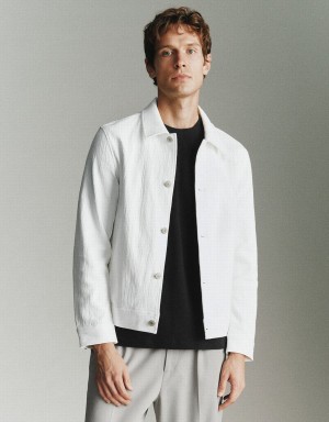 Chamarras Urban Revivo Button Up Directo Hombre Blancos | JCF1619CA