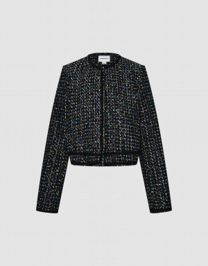 Chamarras Urban Revivo Contrast Trim Tweed Mujer Negros | OHX6240EB