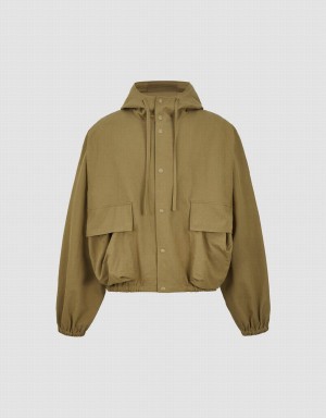 Chamarras Urban Revivo Encapuchado Oversized Hombre Kaki | NUM4492VH