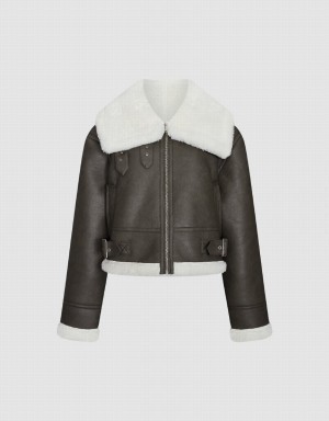 Chaquetas De Cuero Urban Revivo Cremallera Front Vegan Mujer Grises Oscuro | HGE8238GC
