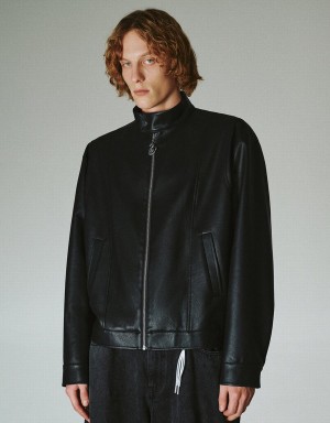 Chaquetas De Cuero Urban Revivo Cremallera Front Vegan Hombre Negros | LLO6760WU