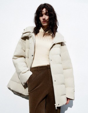 Chaquetas De Plumas Urban Revivo Directo Encapuchado Mujer Kaki Grises | YSN870YW