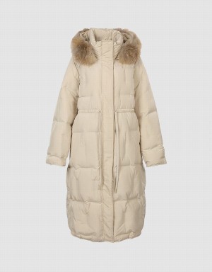 Chaquetas De Plumas Urban Revivo Gathered Cintura Encapuchado Mujer Kaki | MBV7586VV