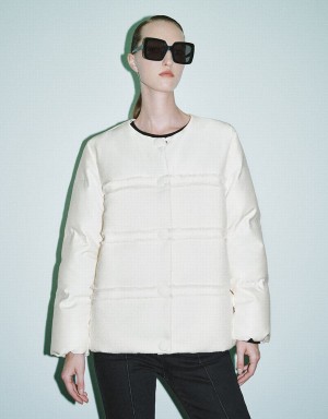 Chaquetas De Plumas Urban Revivo Raw Trim Crew Neck Mujer Blancos | CXD533DB