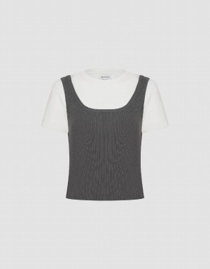 Cárdigan Urban Revivo 2 In 1 Crew Neck De Punto Mujer Grises | NLM7374UB