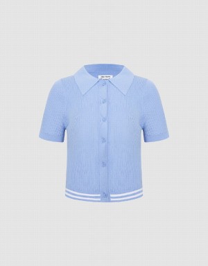 Cárdigan Urban Revivo Button Up Rib De Punto Mujer Azules | KDX2677TS