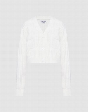 Cárdigan Urban Revivo Cable Knit Button Up Mujer Blancos | XNH6152IT