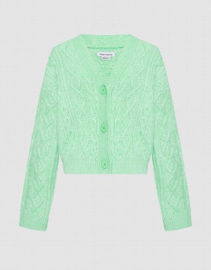 Cárdigan Urban Revivo Cable Knit V Neck Button Up Mujer Verdes | WZL4840MF
