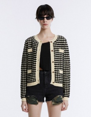 Cárdigan Urban Revivo Checkered Mujer Blancos | KBJ3695XR