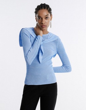 Cárdigan Urban Revivo Combination Tie Front De Punto Top Mujer Azules | MUL929LP