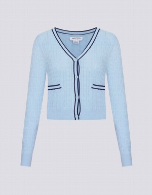 Cárdigan Urban Revivo Contrast Trim Fitted Mujer Azules | SVL6728AE