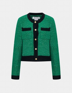 Cárdigan Urban Revivo Contrast Trim Patched Pocket Mujer Verdes | TXK4294UA