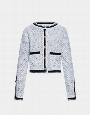 Cárdigan Urban Revivo Contrast Trim Tweed Button Front Mujer Grises | RDC3768RY