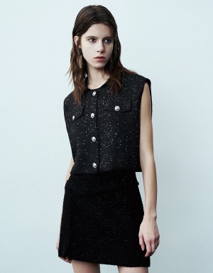 Cárdigan Urban Revivo Crew Neck De Punto Waistcoat Mujer Negros | CPI3468YZ
