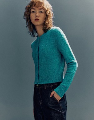 Cárdigan Urban Revivo Crew Neck De Punto Mujer Azules | NLF6797BB