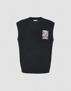 Cárdigan Urban Revivo Crew Neck De Punto Hombre Negros | HZU3819LI