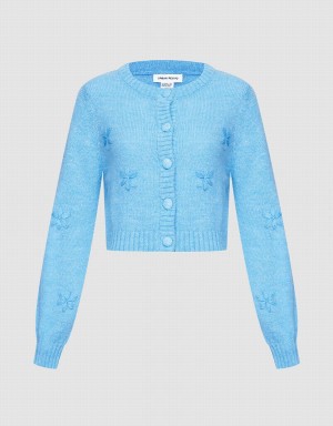 Cárdigan Urban Revivo Floral Embroidery Button Up Mujer Azules | NNF252RA