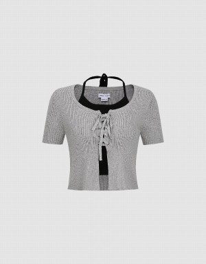 Cárdigan Urban Revivo Halter Neck 2 In 1 De Punto Mujer Grises | ECK8255IL
