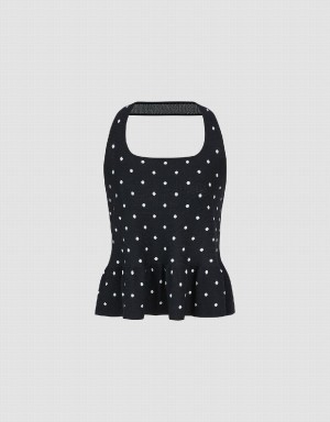 Cárdigan Urban Revivo Halter Neck Polka Dot De Punto Top Mujer Negros | OPL4972HZ