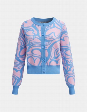 Cárdigan Urban Revivo Heart Pattern Jacquard Button Up Mujer Rosas | NWS8481YB