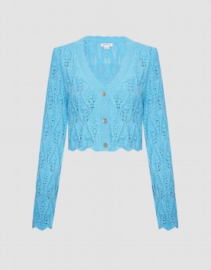 Cárdigan Urban Revivo Pointelle Button Up Mujer Azules | JEY891OX