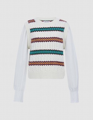 Cárdigan Urban Revivo Spliced A Rayas De Punto Top Mujer Blancos | SSI1838UZ