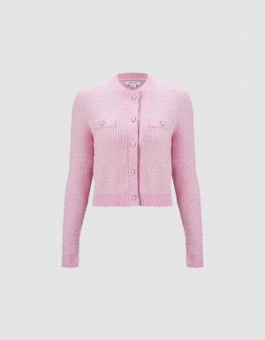 Cárdigan Urban Revivo Tweed Button Up Mujer Rosas | CSW6546NW