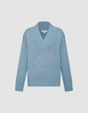 Cárdigan Urban Revivo V-Neck De Punto Hombre Azules | ORC3174TC