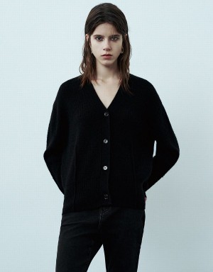 Cárdigan Urban Revivo V-Neck De Punto Mujer Negros | UTP8332MH