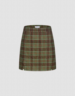 Falda Urban Revivo Checkered Mini A-Line Mujer Verdes | XVC1737ZC