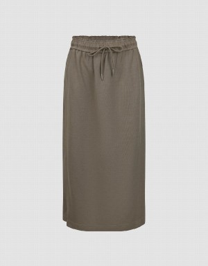 Falda Urban Revivo Drawsting Cintura Midi Directo Mujer Negros | IMC594CG