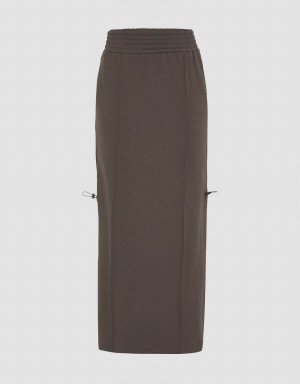 Falda Urban Revivo Elastic Cintura Directo Midi Mujer Grises Oscuro | LCU2417KD