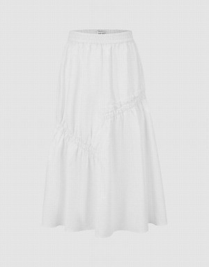 Falda Urban Revivo Elastic Cintura Maxi A-Line Mujer Blancos | ZDM1037HF