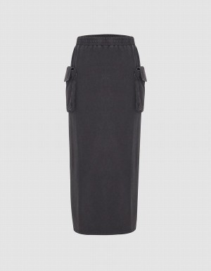Falda Urban Revivo Elastic Cintura Midi Directo Mujer Grises | CFF4677ID