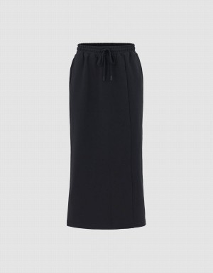 Falda Urban Revivo Elastic Cintura Midi Mujer Negros | DWO2724JH