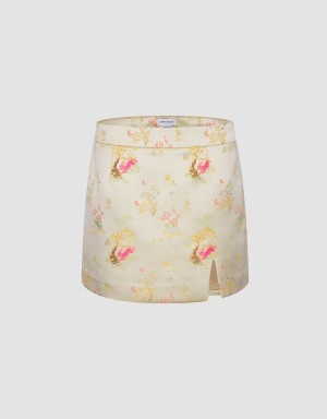 Falda Urban Revivo Emroidered Mini Mujer Beige | BCT4394XH