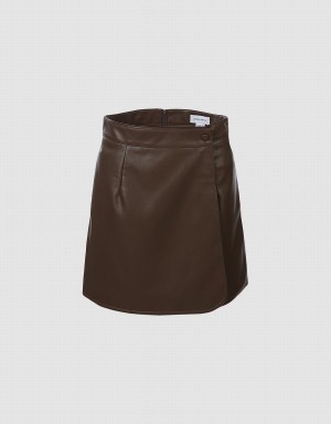 Falda Urban Revivo Faux Cuero Wrapped Mujer Marrom | FCB2748UF