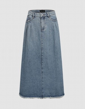 Falda Urban Revivo Midi A-Line Denim Mujer Azules | WWP2475ML